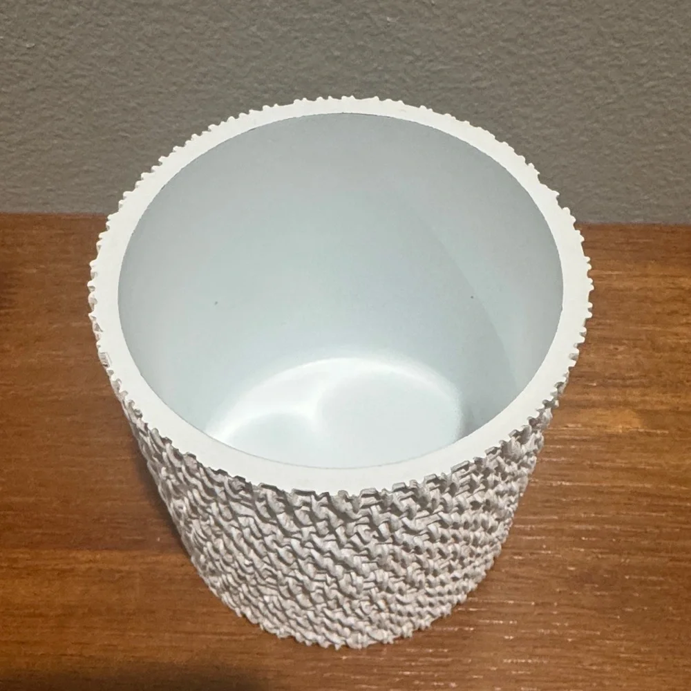 Source Unknown  White Textured Ceramic Bathroom Canister